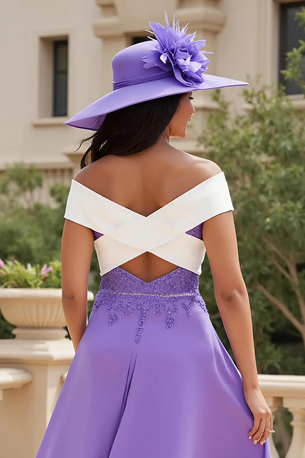 Purple Chiffon A Line High-Low Off the Shoulder Wedding Guest Dress sold by Zapaka product image thumbnail 4