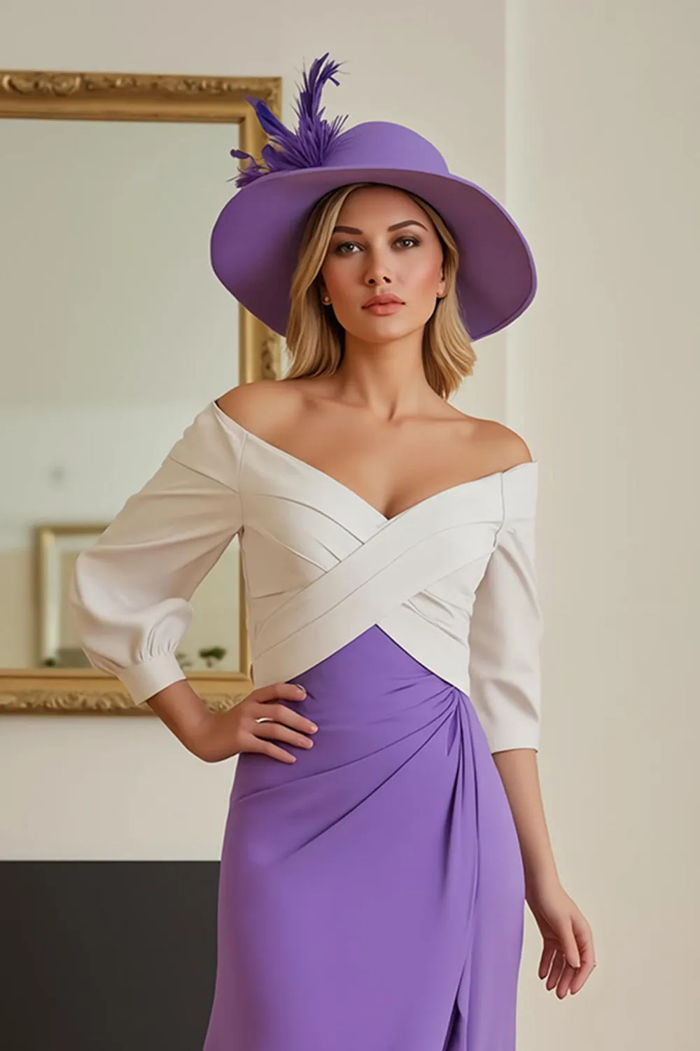 Purple Chiffon High-Low A Line Off the Shoulder Wedding Guest Dress sold by Zapaka product image thumbnail 2
