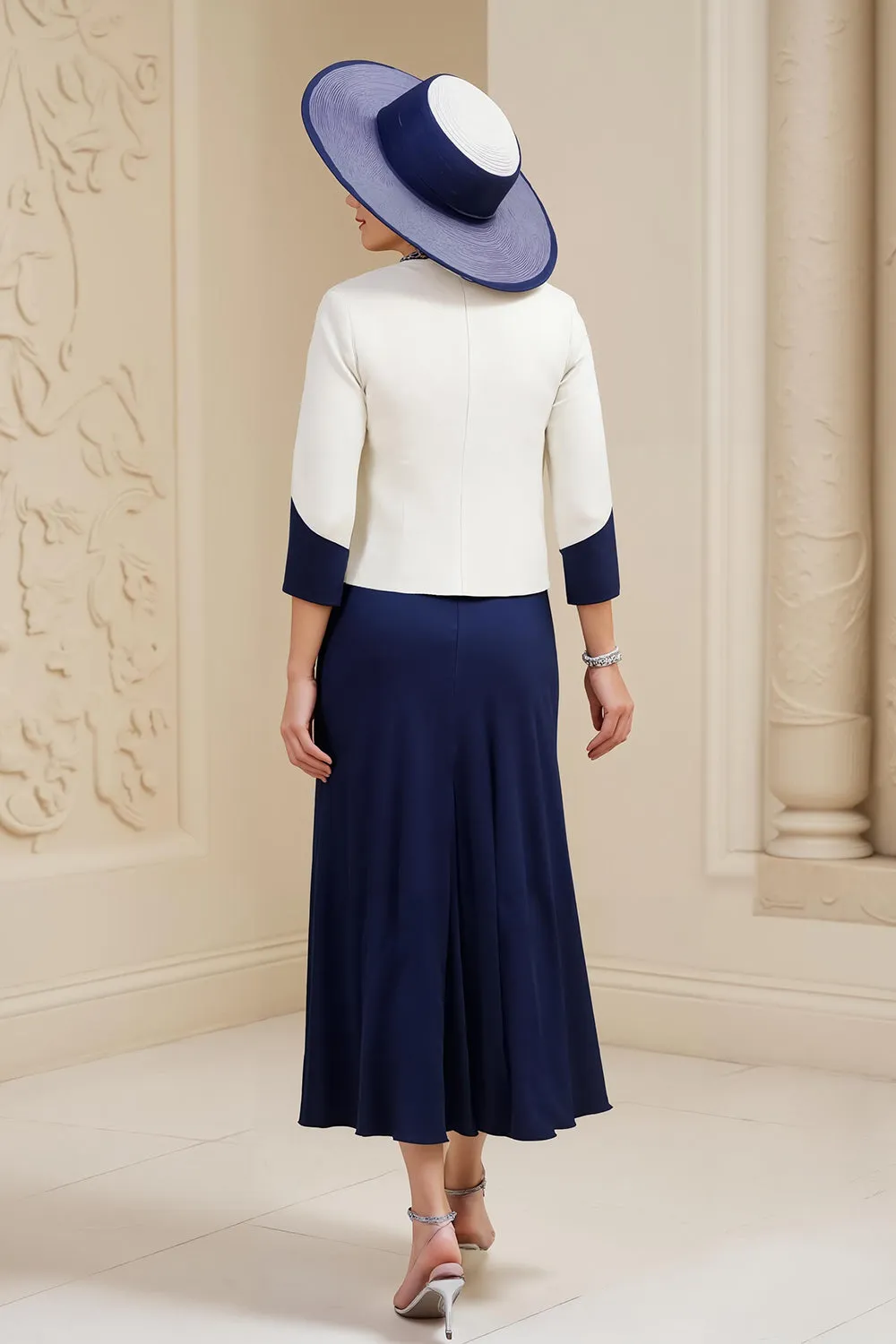 A-Line Navy Bateau Neck 3-Piece Mother of the Bride Dress with Lace sold by Zapaka product image thumbnail 2