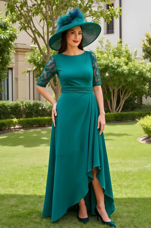 Pine A Line Chiffon Bateau Neck Half Sleeve Wedding Guest Dress sold by Zapaka