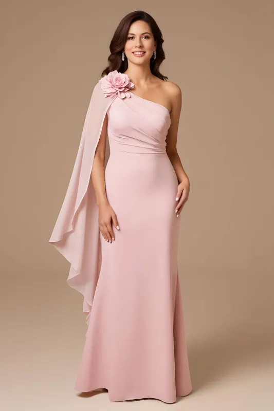 Candy Pink One Shoulder Chiffon Wedding Guest Dress with Streamer sold by Zapaka