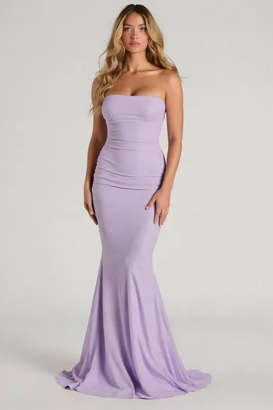 Lilac Strapless Mermaid Long Bridesmaid Dress made by Zapaka