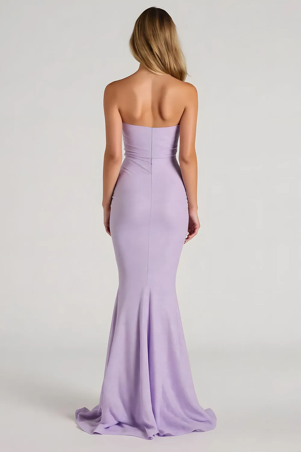 Lilac Strapless Mermaid Long Bridesmaid Dress sold by Zapaka product image thumbnail 2