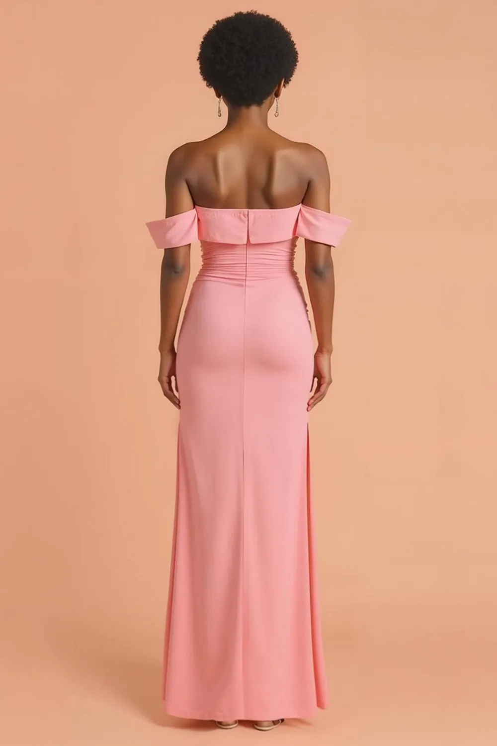 Pink Sheath Off the Shoulder Long Bridesmaid Dress with Slit sold by Zapaka product image thumbnail 2