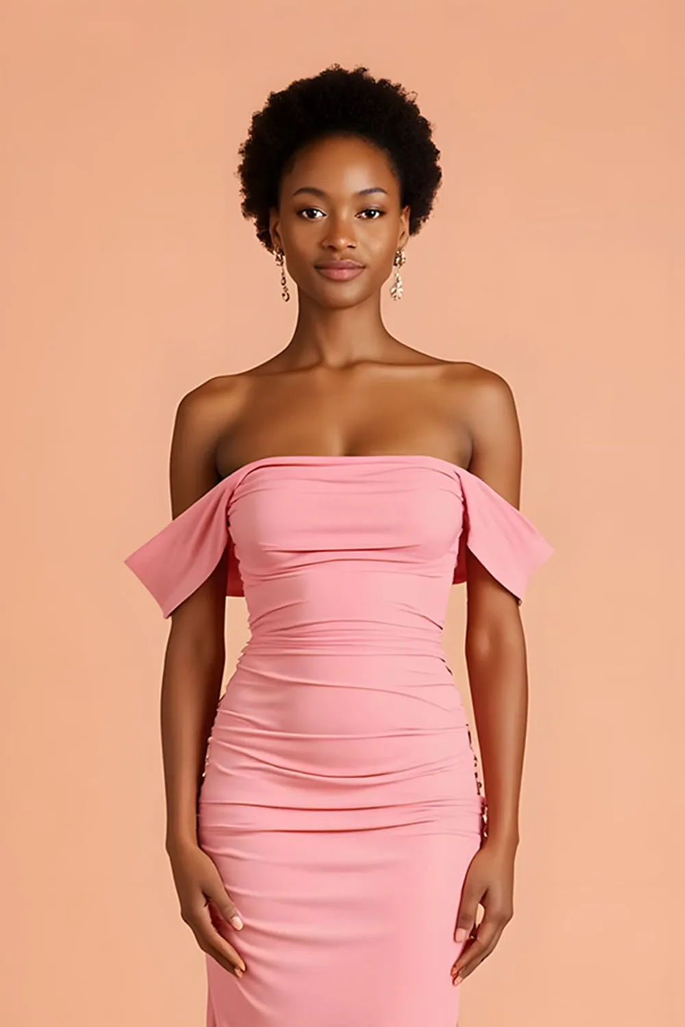 Pink Sheath Off the Shoulder Long Bridesmaid Dress with Slit sold by Zapaka product image thumbnail 3