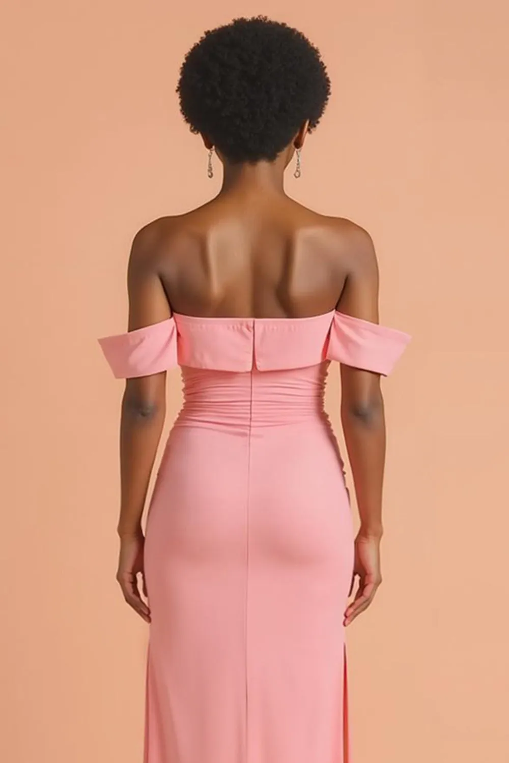 Pink Sheath Off the Shoulder Long Bridesmaid Dress with Slit sold by Zapaka product image thumbnail 4