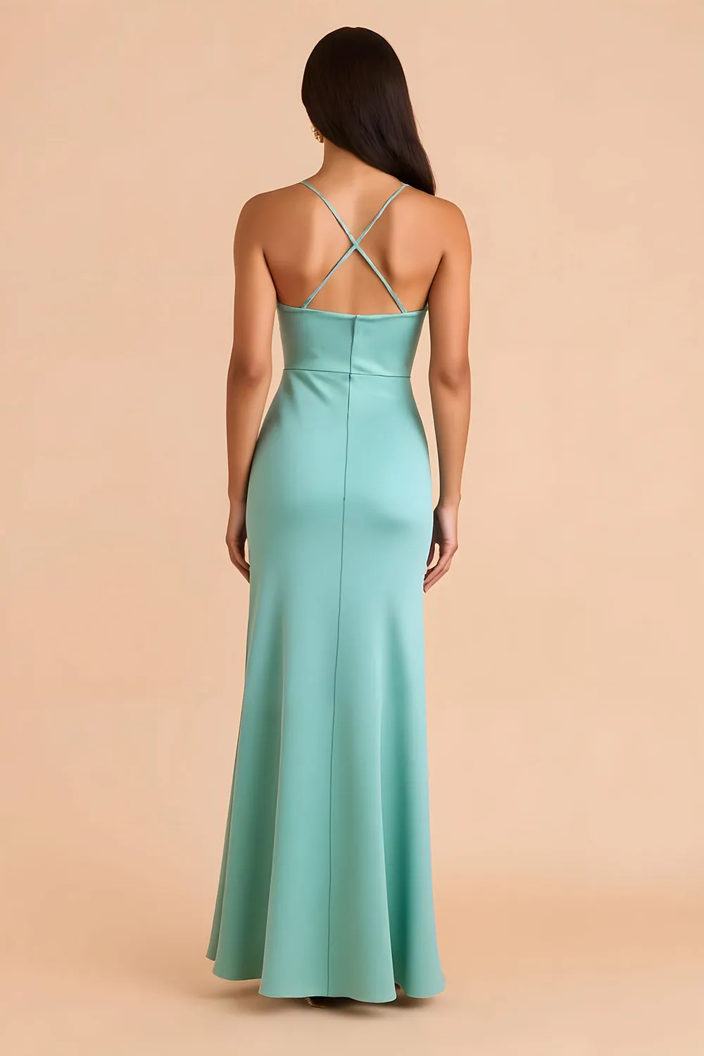 Mint Green Satin Spaghetti Straps Sheath Long Bridesmaid Dress sold by Zapaka product image thumbnail 2
