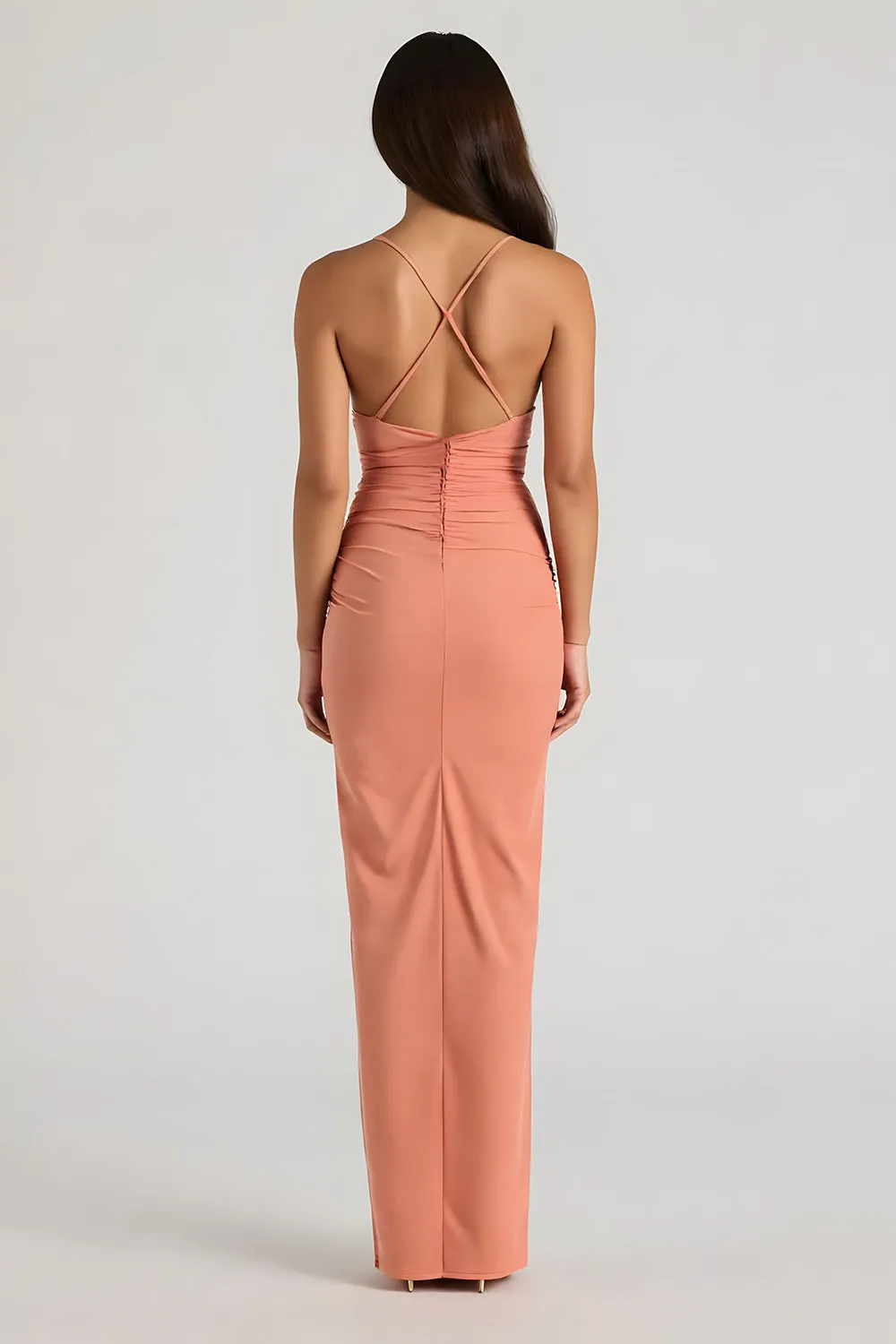 Sunset Spaghetti Straps Sheath Ruched Long Bridesmaid Dress sold by Zapaka product image thumbnail 2