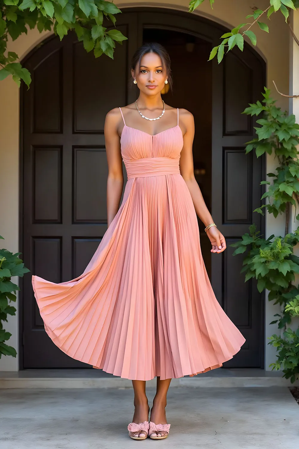 Sunset A-Line Chiffon Pleated Long Bridesmaid Dress sold by Zapaka