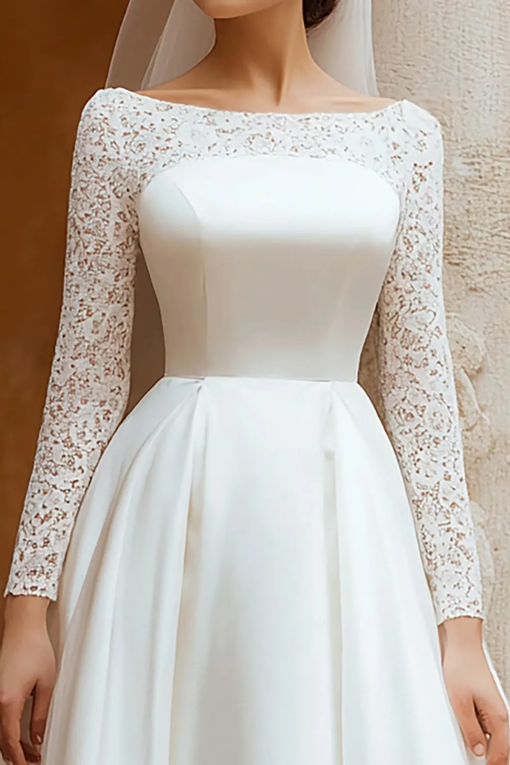 Ivory Long Sleeve A Line Lace Engagement Dress sold by Zapaka product image thumbnail 2