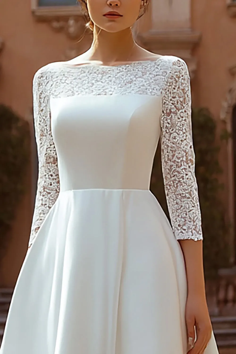 Ivory Bateau Neck A Line Lace Wedding Dress sold by Zapaka product image thumbnail 2