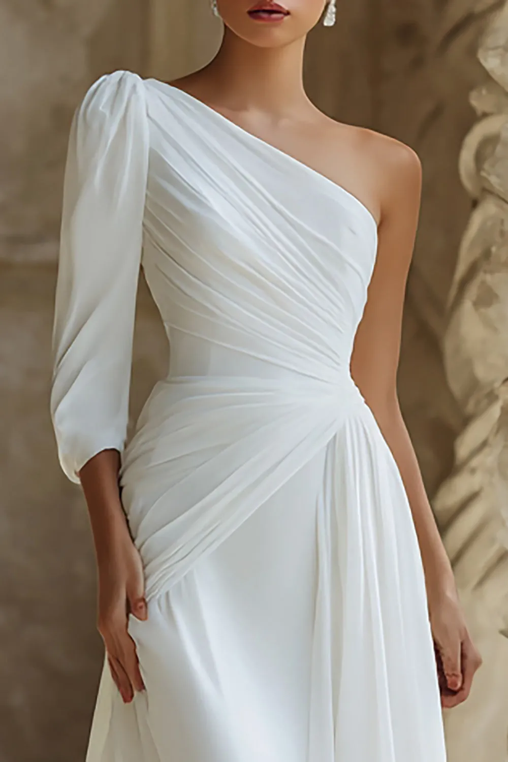One Shoulder A Line Ruched Ivory Wedding Dress sold by Zapaka product image thumbnail 2