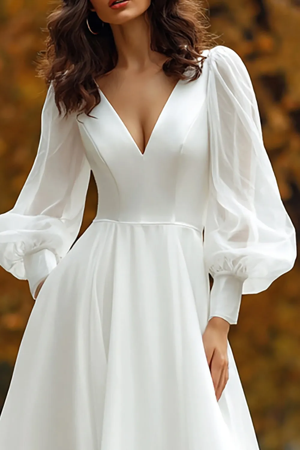 A Line Ivory V-Neck Long Sleeve Wedding Dress sold by Zapaka product image thumbnail 2