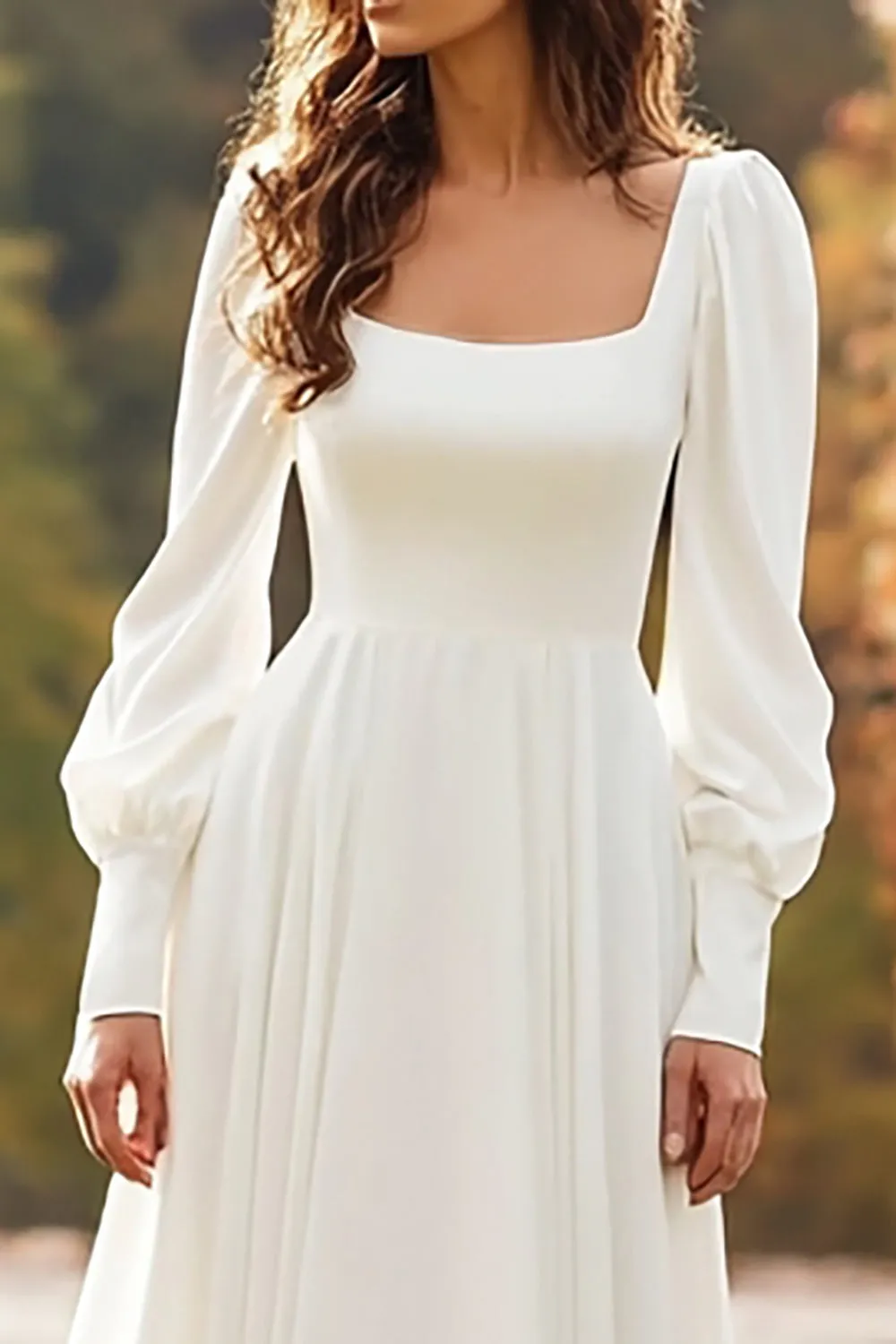Ivory A Line Square Neck Long Sleeve Wedding Dress sold by Zapaka product image thumbnail 2