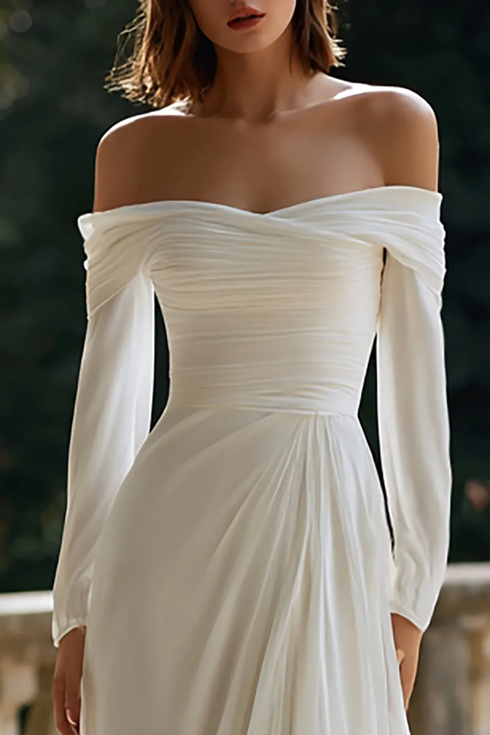 A Line Off The Shoulder Ivory Ruched Wedding Dress sold by Zapaka product image thumbnail 2