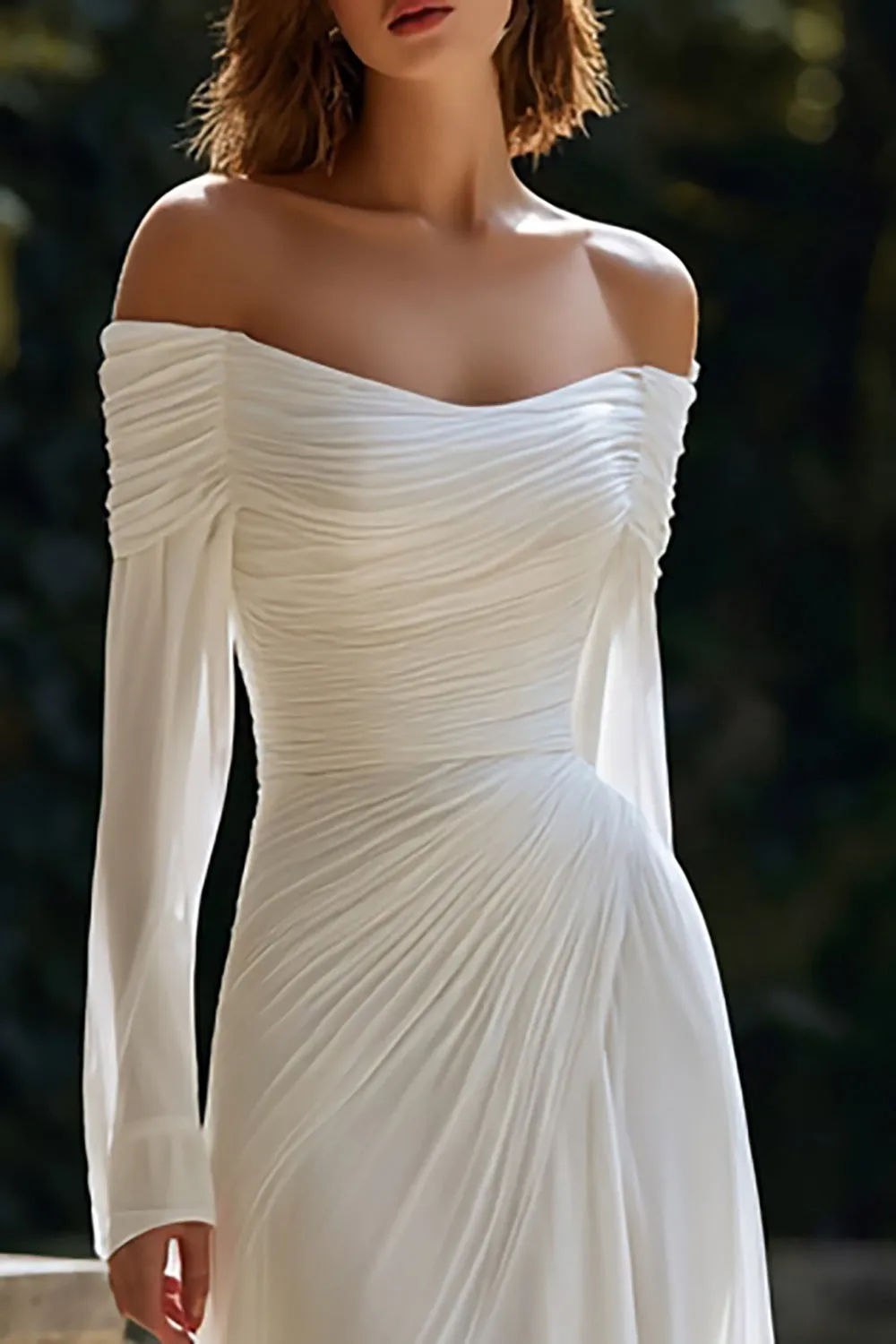Ivory Ruched Off The Shoulder Sheath Wedding Dress sold by Zapaka product image thumbnail 2