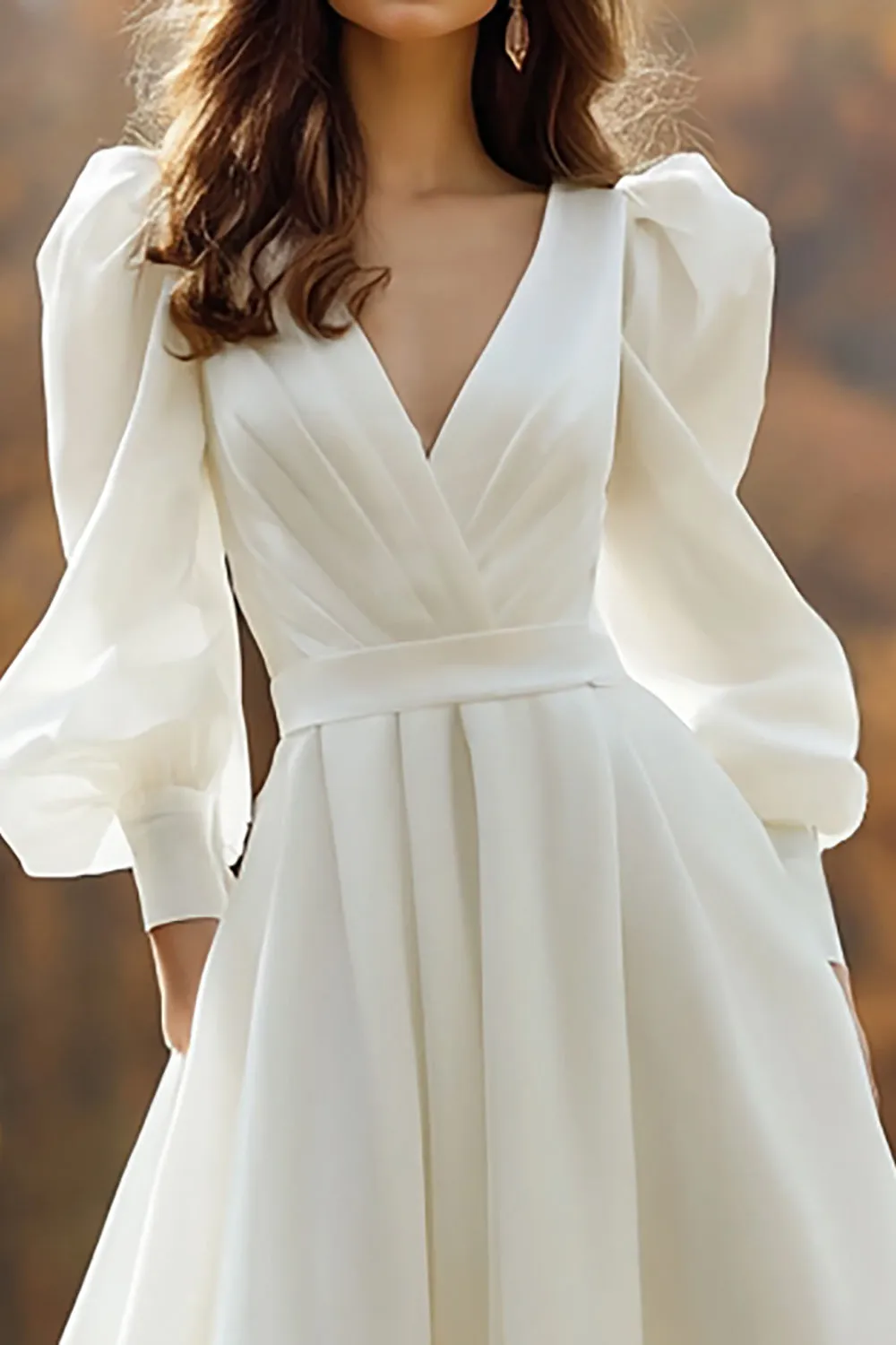 A Line V Neck Ivory Long Sleeve Wedding Dress sold by Zapaka product image thumbnail 2