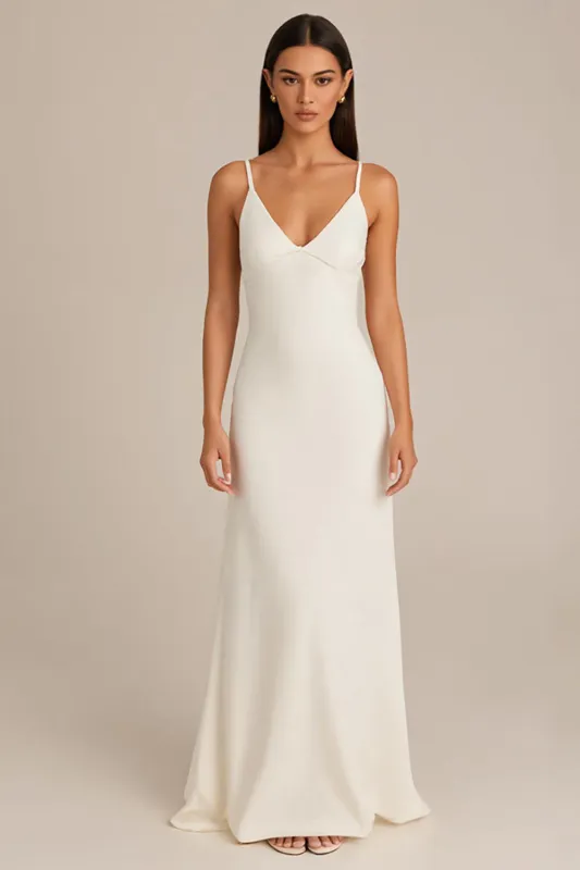Elegant Ivory Spaghetti Straps Sheath Evening Dress sold by Zapaka