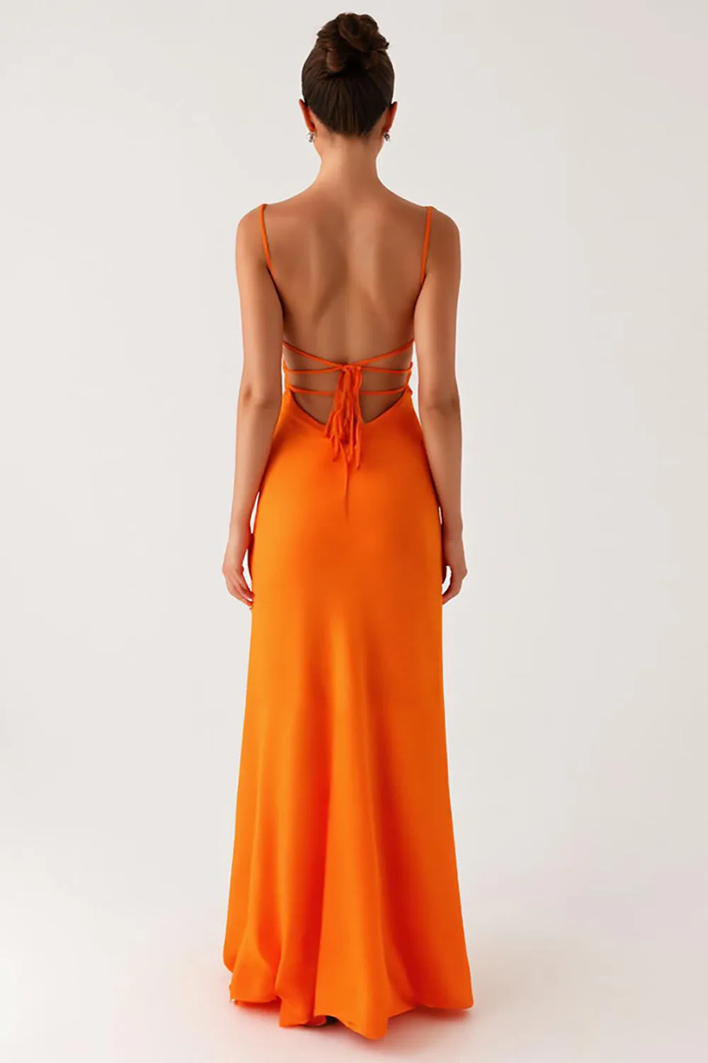 Orange Mermaid Spaghetti Straps Lace Up Back Evening Dress sold by Zapaka product image thumbnail 2