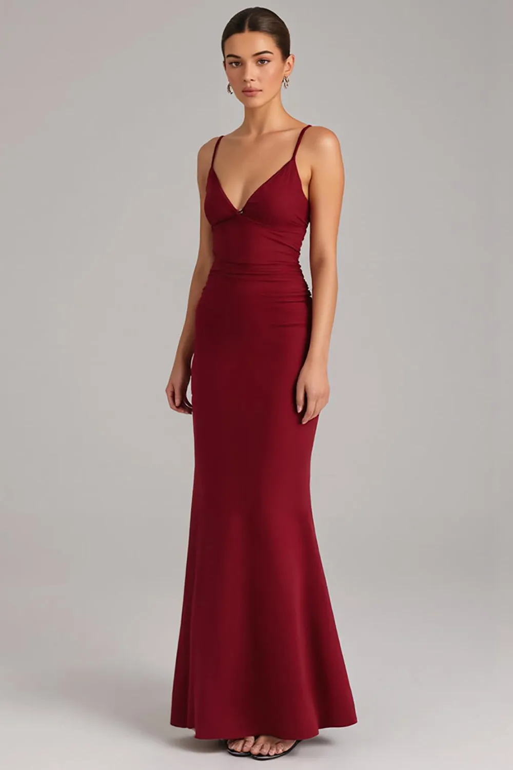 Burgundy Lace Up Back Mermaid Evening Dress sold by Zapaka