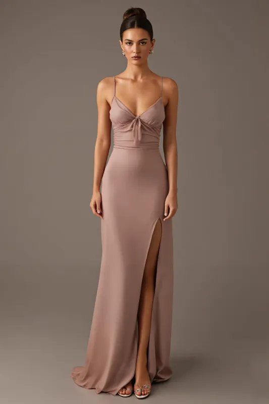 Sunset Spaghetti Straps Sheath Evening Dress with Slit made by Zapaka