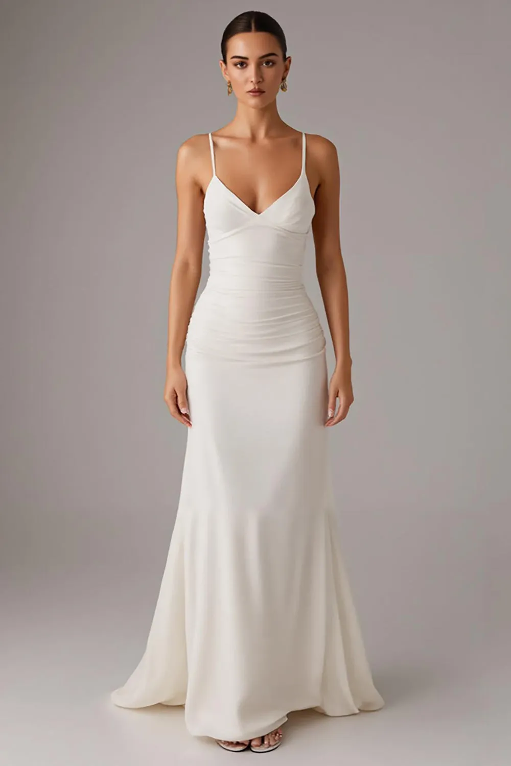 Elegant Mermaid Ivory Spaghetti Straps Evening Dress sold by Zapaka