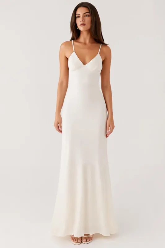 Sheath Ivory Spaghetti Straps Long Evening Dress sold by Zapaka