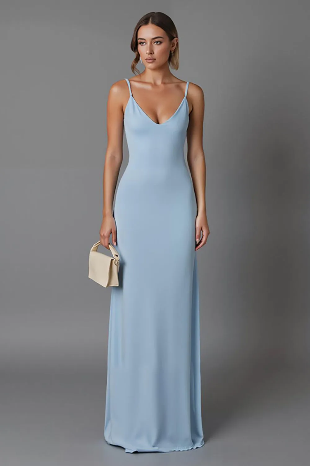 Sky Blue Sheath Spaghetti Straps Long Evening Dress sold by Zapaka
