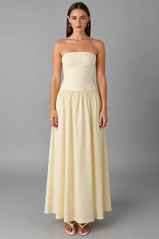 Simple Chiffon Daffodil Strapless A-Line Evening Dress sold by Zapaka