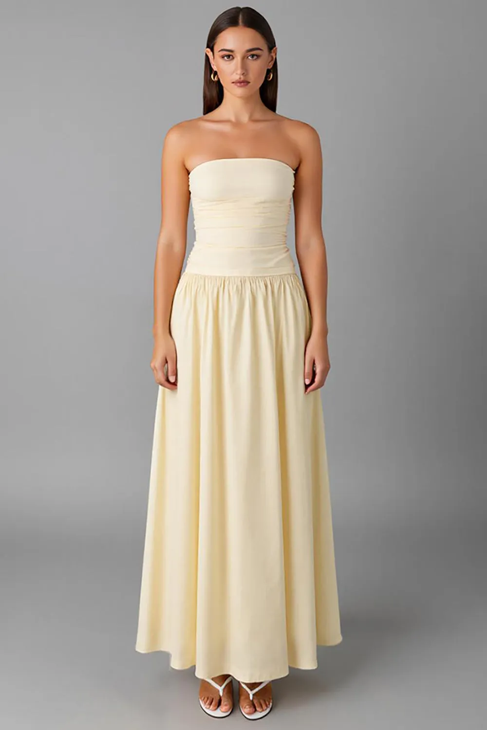 Simple Chiffon Daffodil Strapless A-Line Evening Dress sold by Zapaka