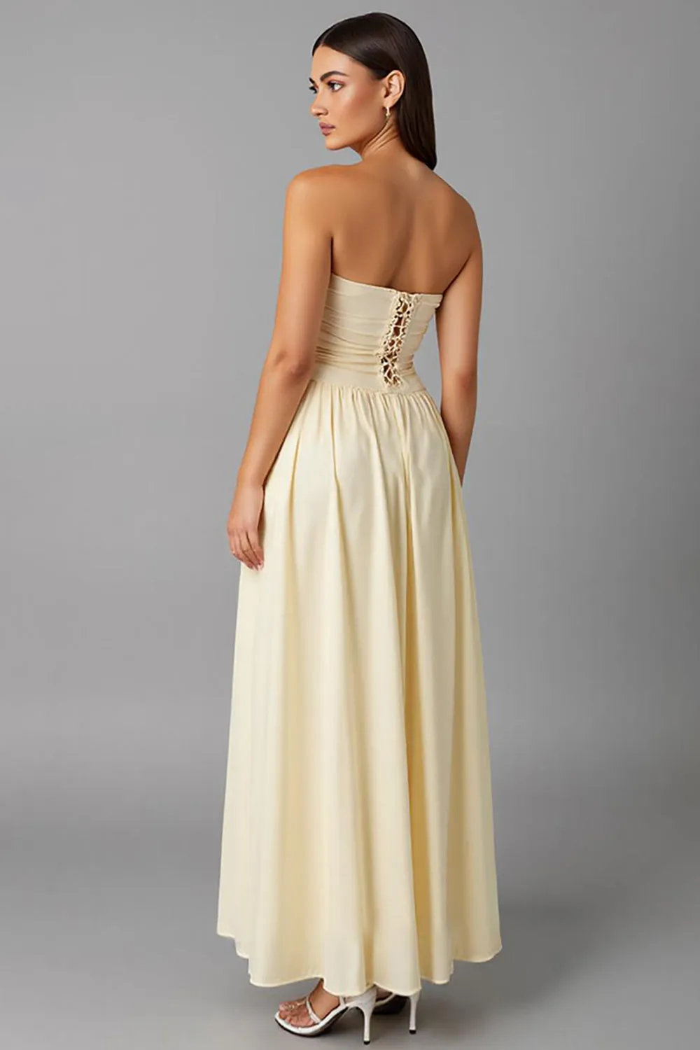 Simple Chiffon Daffodil Strapless A-Line Evening Dress sold by Zapaka product image thumbnail 2