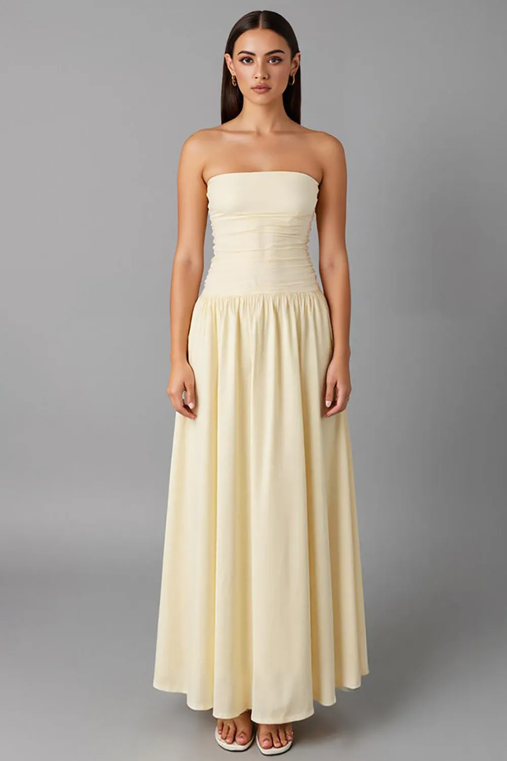 Simple Chiffon Daffodil Strapless A-Line Evening Dress sold by Zapaka product image thumbnail 3