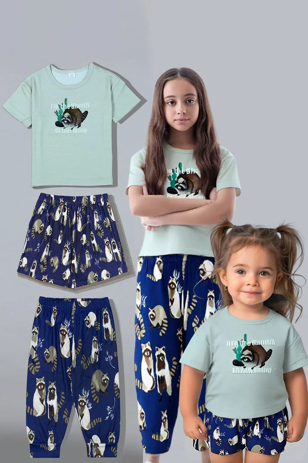 Light Green Animal Printed Matching Family Pajamas sold by Zapaka product image thumbnail 3