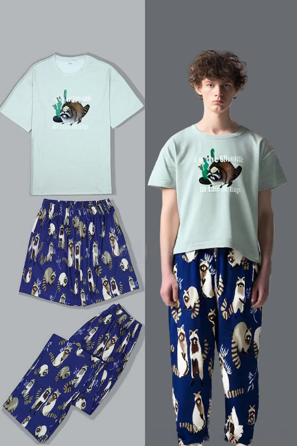 Light Green Animal Printed Matching Family Pajamas sold by Zapaka