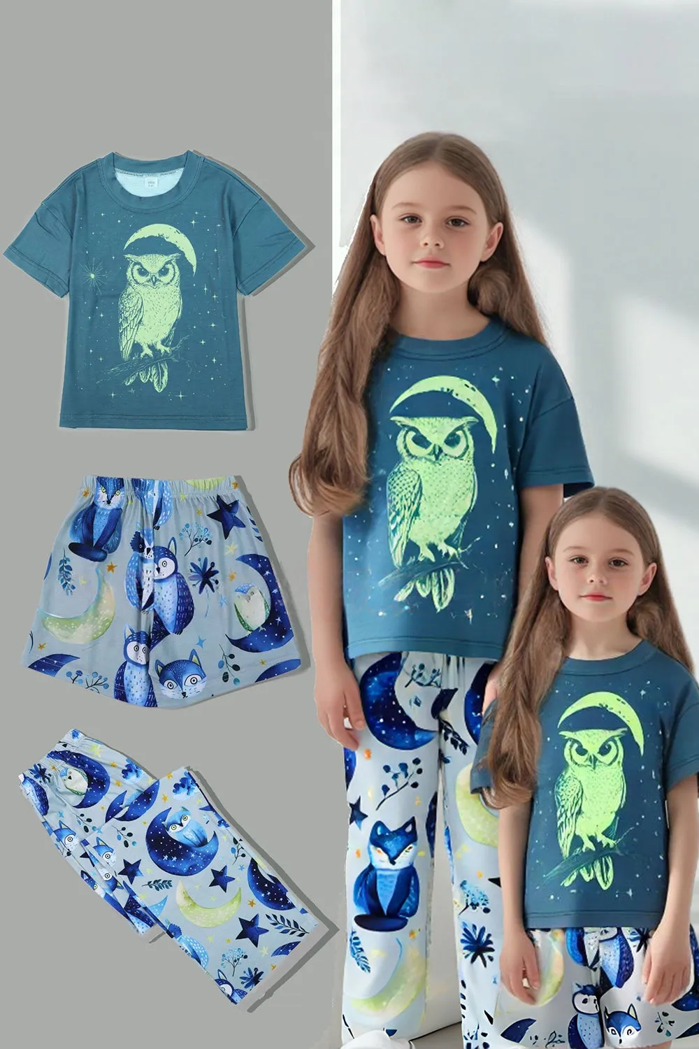 Grey Blue Printed Luminous Matching Family Pajamas sold by Zapaka product image thumbnail 3