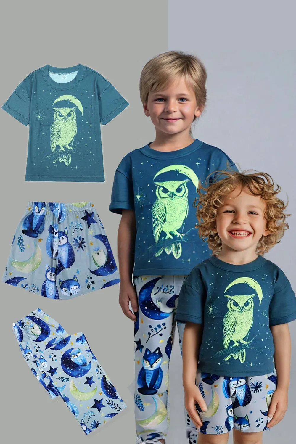 Grey Blue Printed Luminous Matching Family Pajamas sold by Zapaka product image thumbnail 4