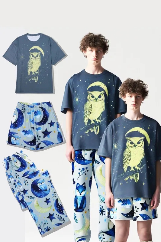 Grey Blue Printed Luminous Matching Family Pajamas sold by Zapaka