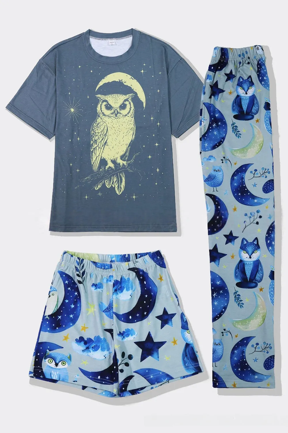 Grey Blue Printed Luminous Matching Family Pajamas sold by Zapaka product image thumbnail 5