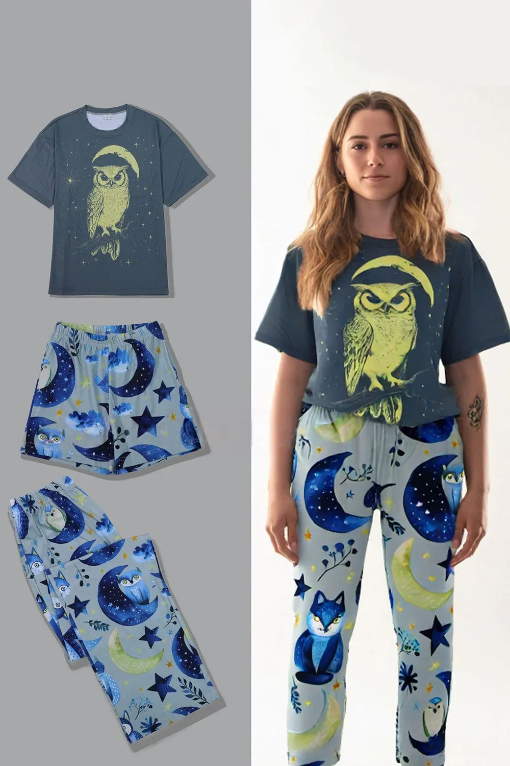 Grey Blue Printed Luminous Matching Family Pajamas sold by Zapaka product image thumbnail 2