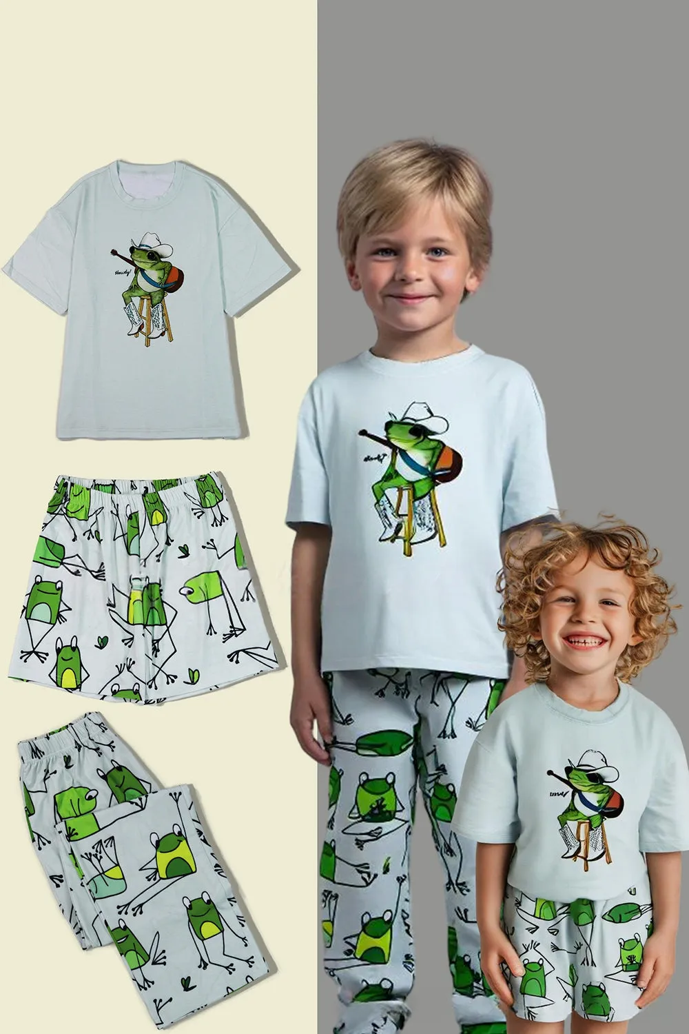 Light Green Cute Animal Print Short Sleeve Matching Family Pajamas sold by Zapaka product image thumbnail 3