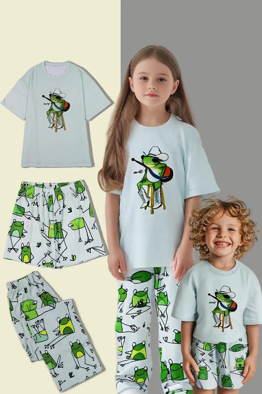 Light Green Cute Animal Print Short Sleeve Matching Family Pajamas sold by Zapaka product image thumbnail 4