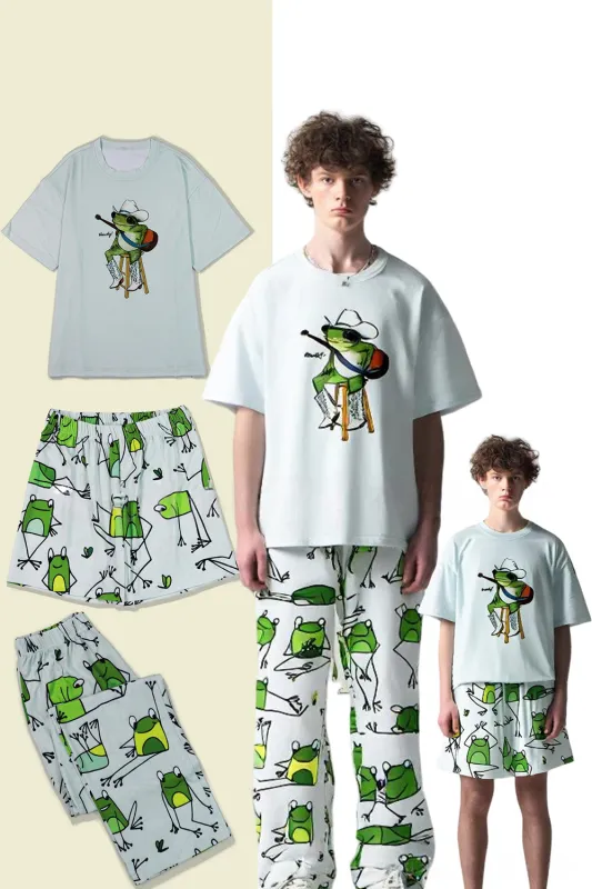 Light Green Cute Animal Print Short Sleeve Matching Family Pajamas sold by Zapaka