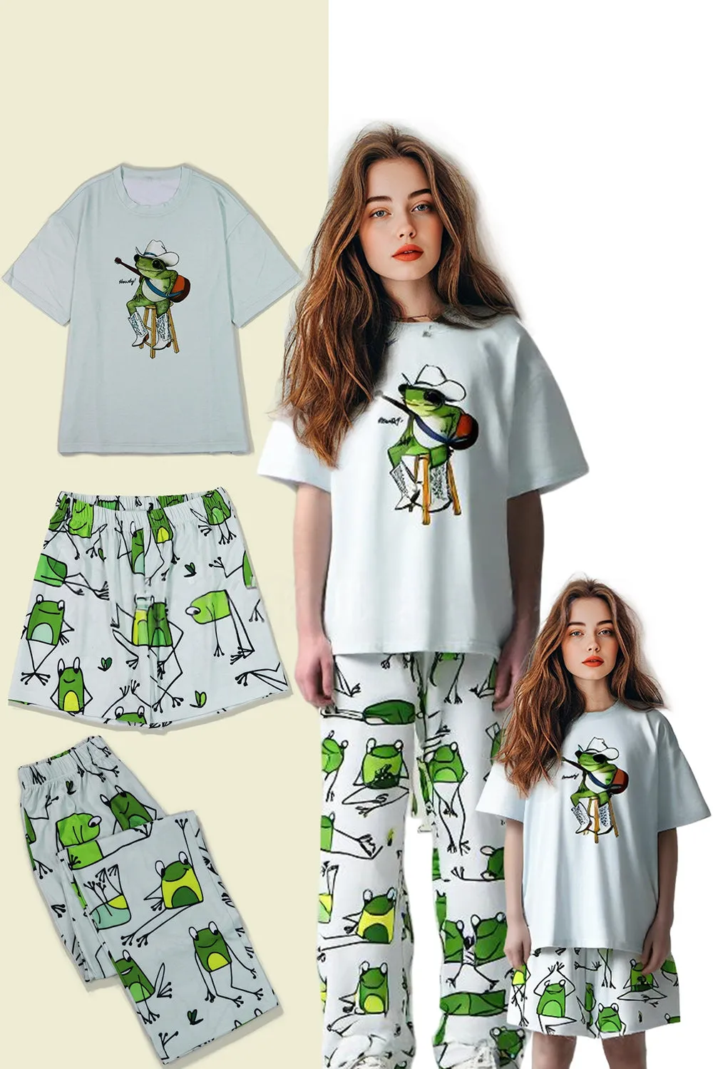 Light Green Cute Animal Print Short Sleeve Matching Family Pajamas sold by Zapaka product image thumbnail 2