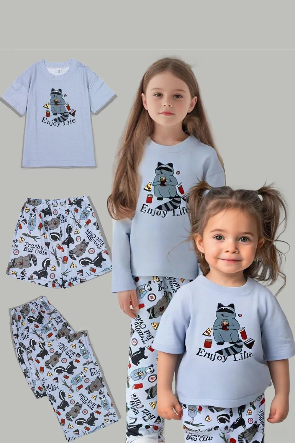 Grey Printed Short Sleeve Matching Family Pajamas sold by Zapaka product image thumbnail 2