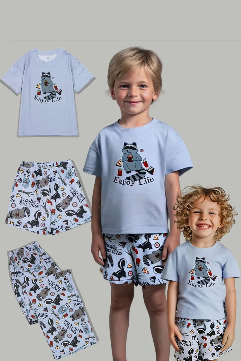 Grey Printed Short Sleeve Matching Family Pajamas sold by Zapaka product image thumbnail 3