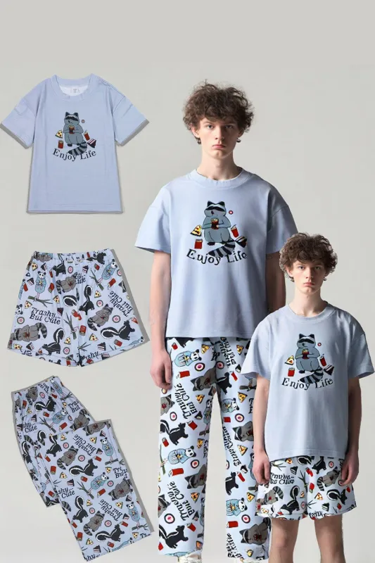Grey Printed Short Sleeve Matching Family Pajamas sold by Zapaka