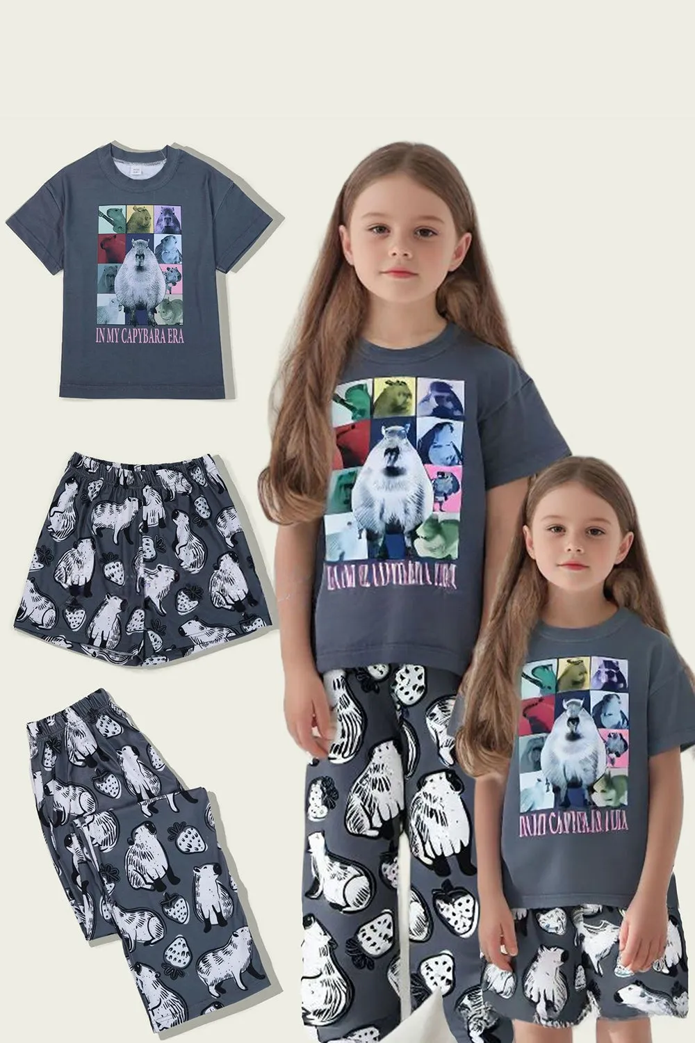 Dark Grey Animal Printed Short Sleeve Matching Family Pajamas sold by Zapaka product image thumbnail 4