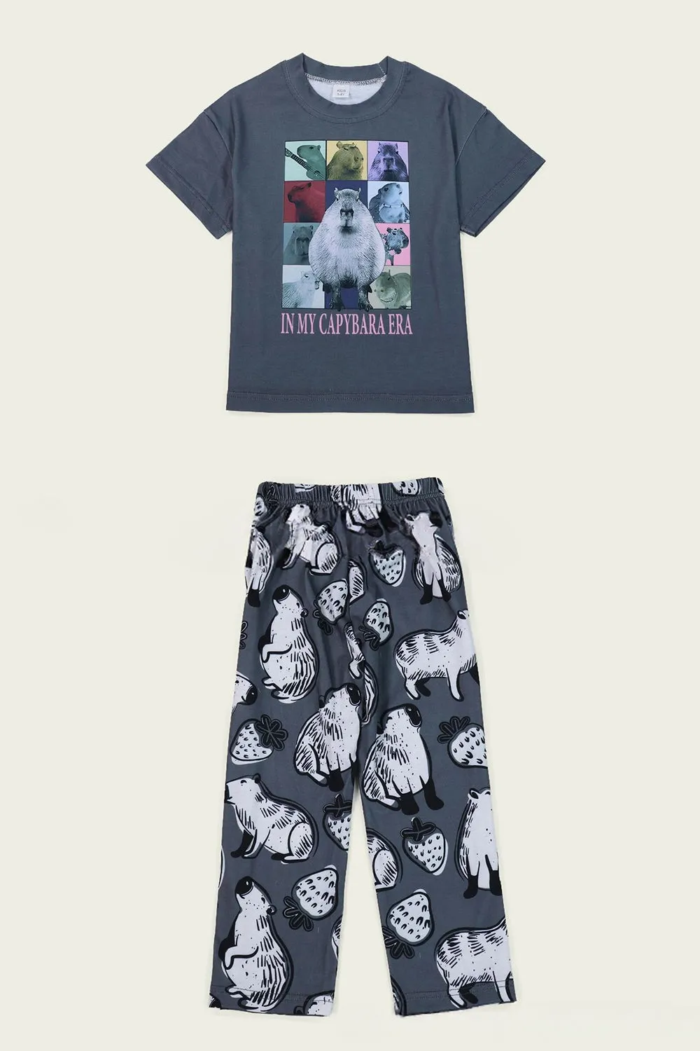 Dark Grey Animal Printed Short Sleeve Matching Family Pajamas sold by Zapaka product image thumbnail 5