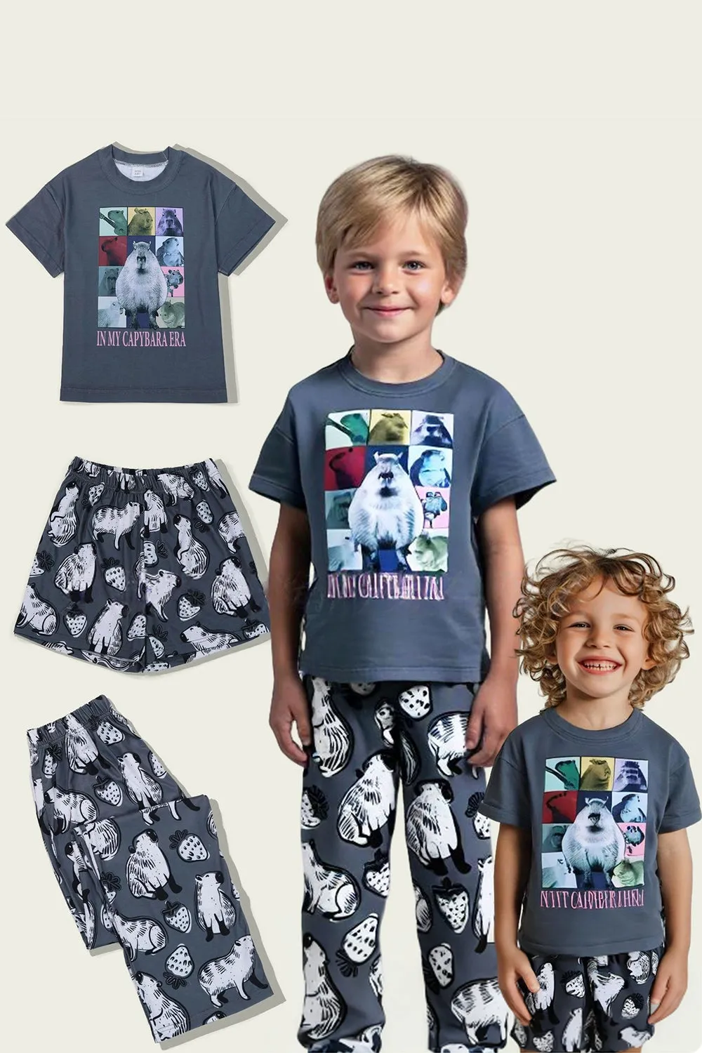 Dark Grey Animal Printed Short Sleeve Matching Family Pajamas sold by Zapaka product image thumbnail 3