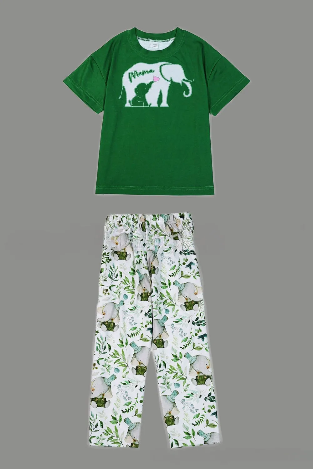 Dark Green Printed Short Sleeve Matching Family Pajamas sold by Zapaka product image thumbnail 5